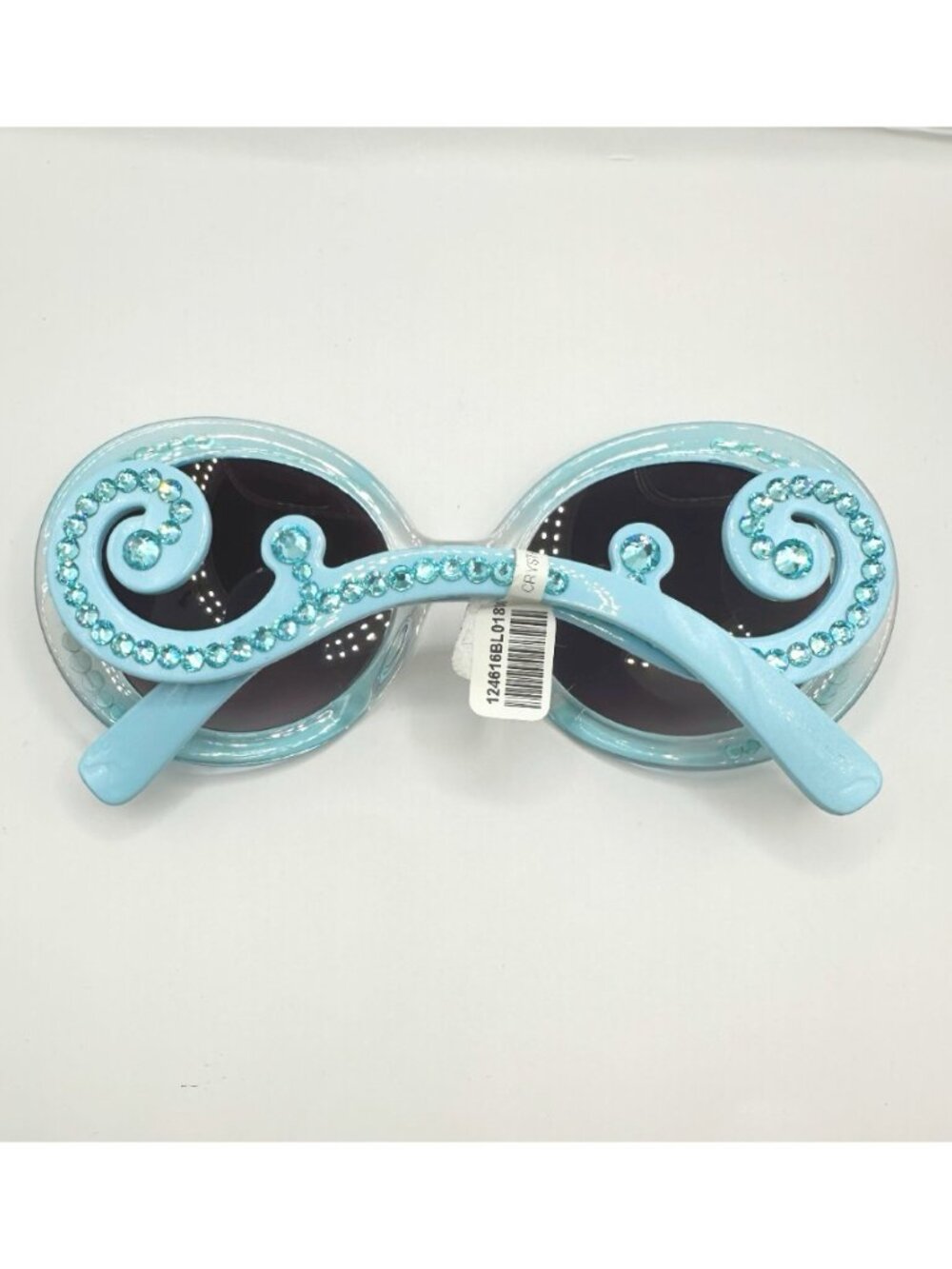 Light Blue Oversized Round Sunglasses Featuring Sparkly Rhinestone Rims - Picture 3 of 5
